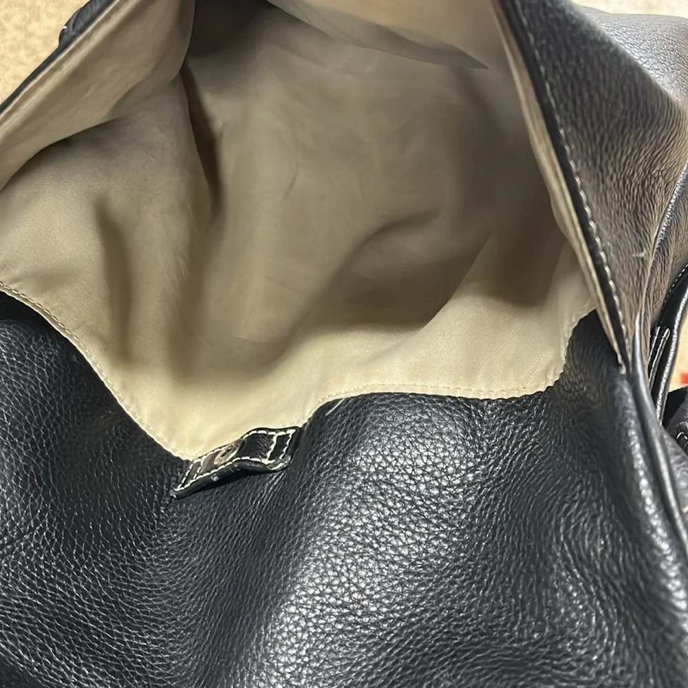 StorkSak Diaper Bag Unisex Style Jamie Black Pebbled Leather EUC